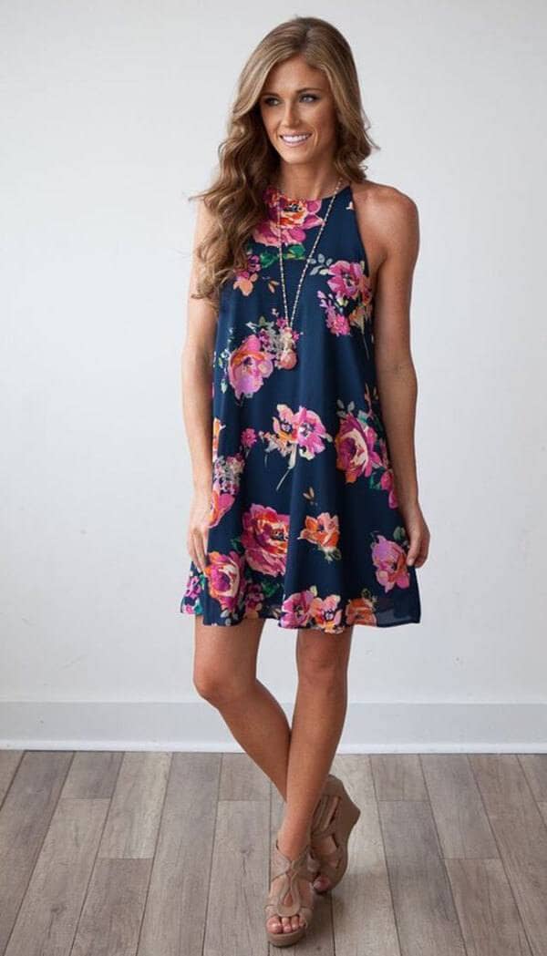 Black, Floral, Halter Dress