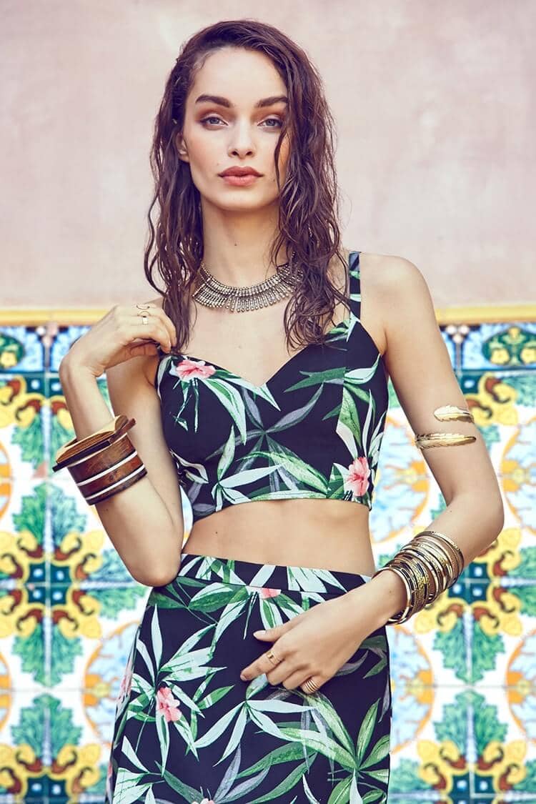 Black, Tropical, Floral Two-piece Outfit