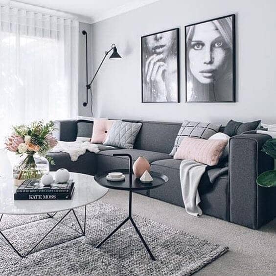 A Few Pink Accents In A Gray Scale Room Softens The Colorless Tones