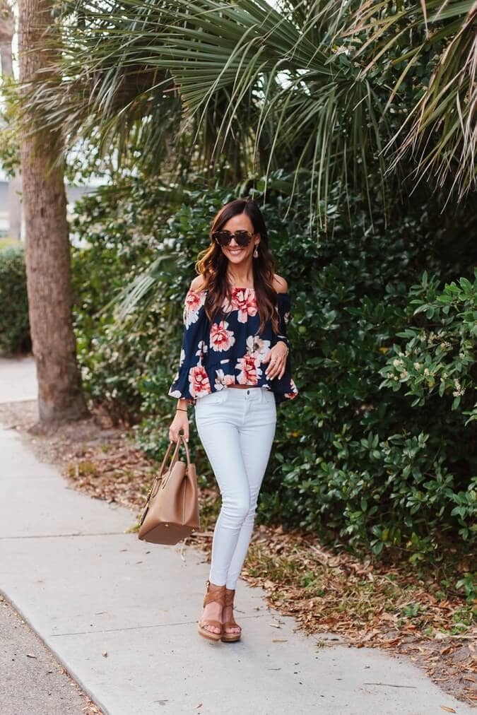 Floral, Off-the-shoulder Crop Top