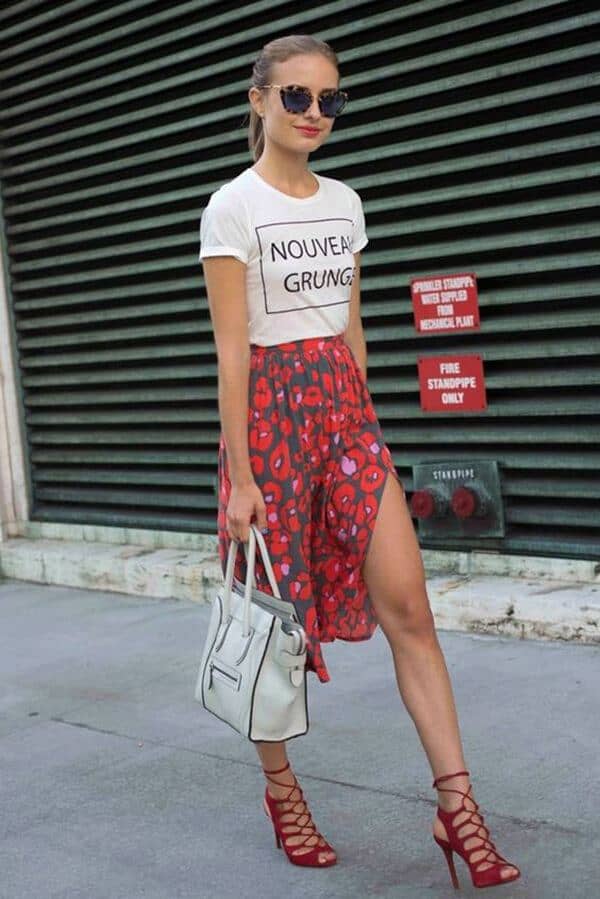 Soft, Red Midi Slit Skirt