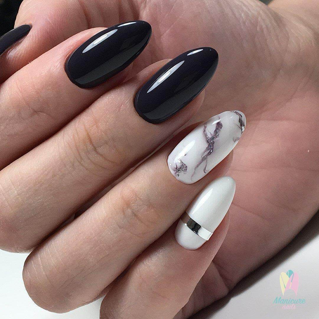  Dramatic Accent Nails With Cracked Marble Pattern