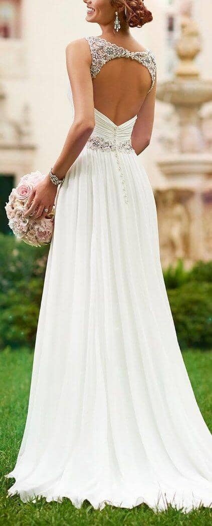 Portrait-back Lace and Bead Trimmed Gown