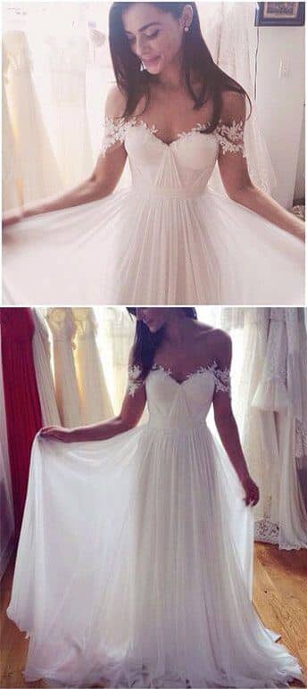 Off-the-Shoulder Fitted Bodice with Sweeping Gown