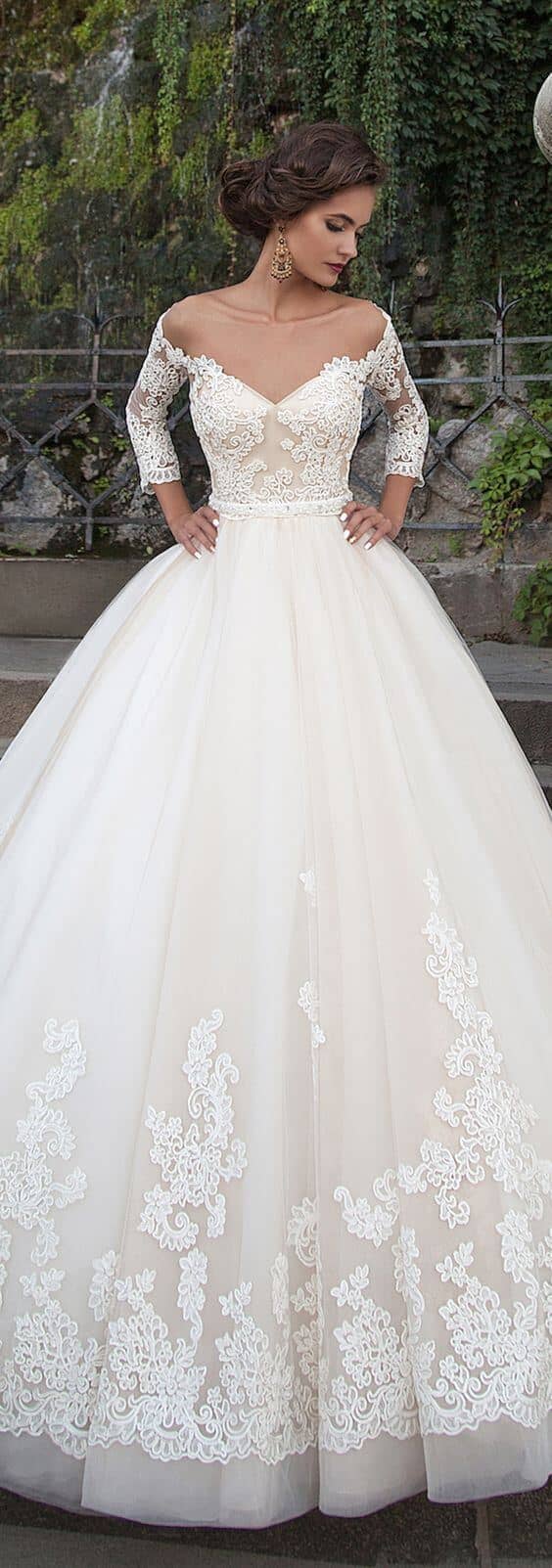 Off-the-Shoulder 3/4 Sleeve Sweetheart Gown