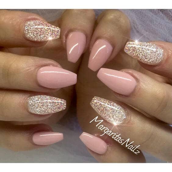 Glittery Nude and Gold Nails