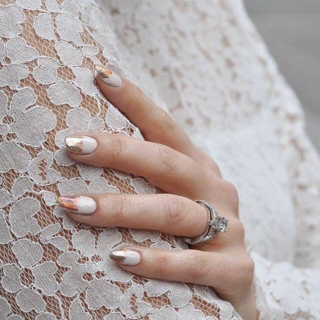 Acid Wash White and Gold Nail Design