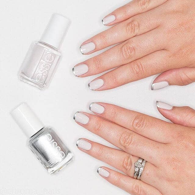 Ivory and Silver Tipped Wedding Nails