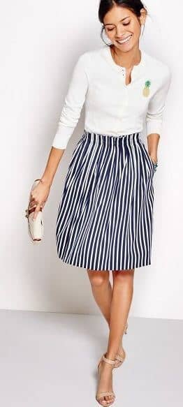 white and blue striped skirt outfit