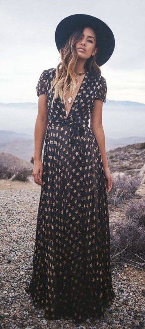 Patterned Black Maxi Dress for Maximum Style