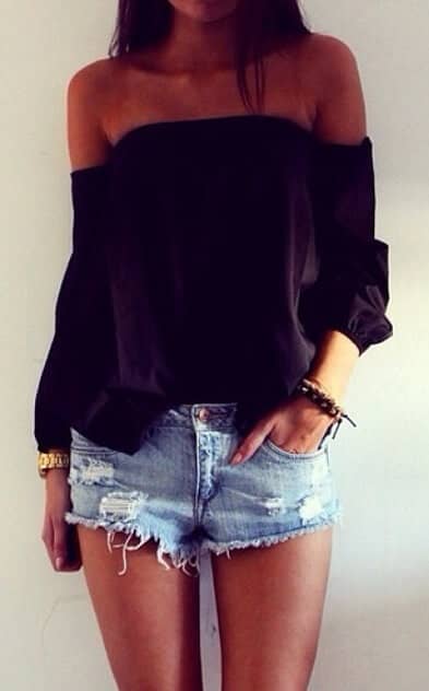 Neutral Off the Shoulder Shirt with Sexy Shorts