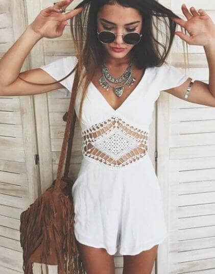 White Bohemian Playsuit with Vintage Bag