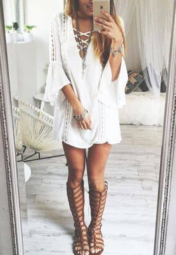 Lace Up Dress with Under the Knee Boots