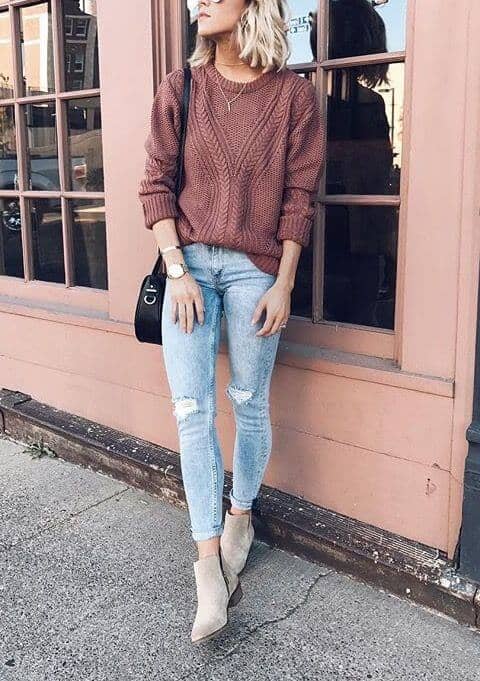 Tan Suede And Ripped Jeans