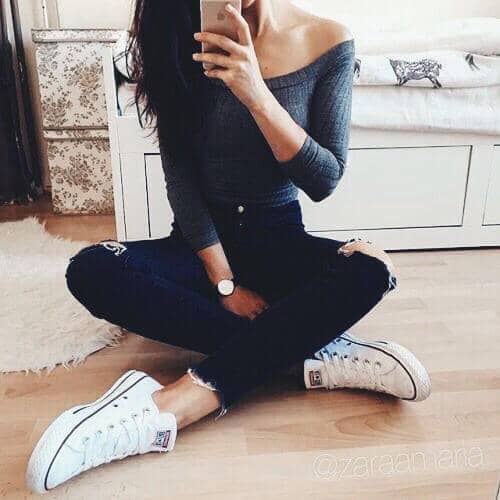 Faded Blue Top And White Converse