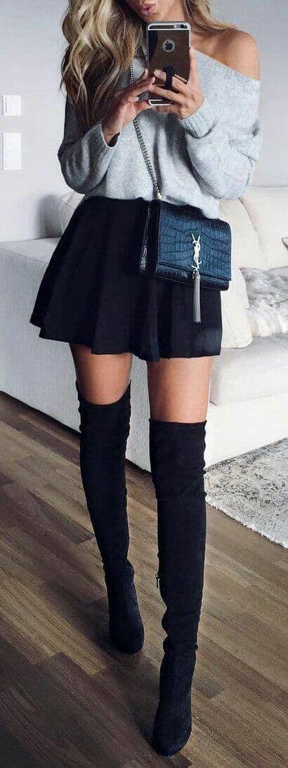 Flirty Flared Miniskirt with Off-the-shoulder Sweater