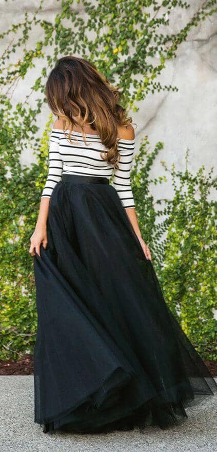 Black Tulle And Fitted Stripes