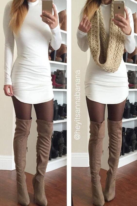 Fitted Jersey Minidress With Tights
