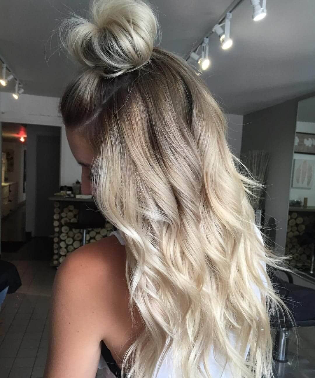 Platinum blonde ombre with cute top knot