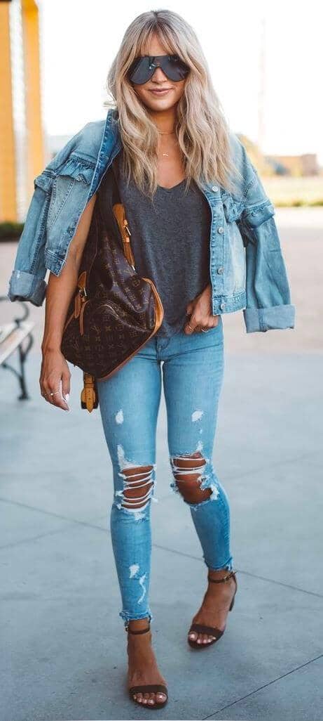 Denim-on-denim Ripped Jeans Outfits