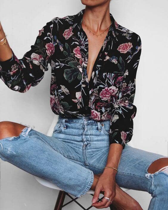 Ripped Jeans And Floral Seams