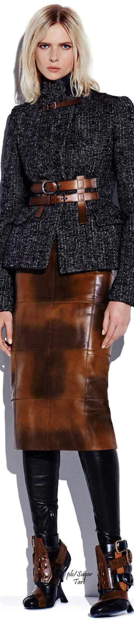 Paneled Brown Pencil Skirt