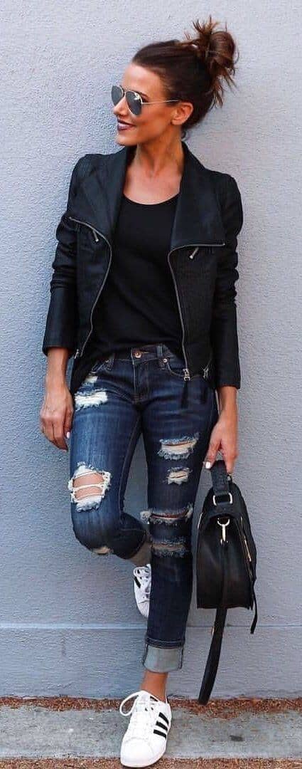 Edgy Look With Ripped Denim