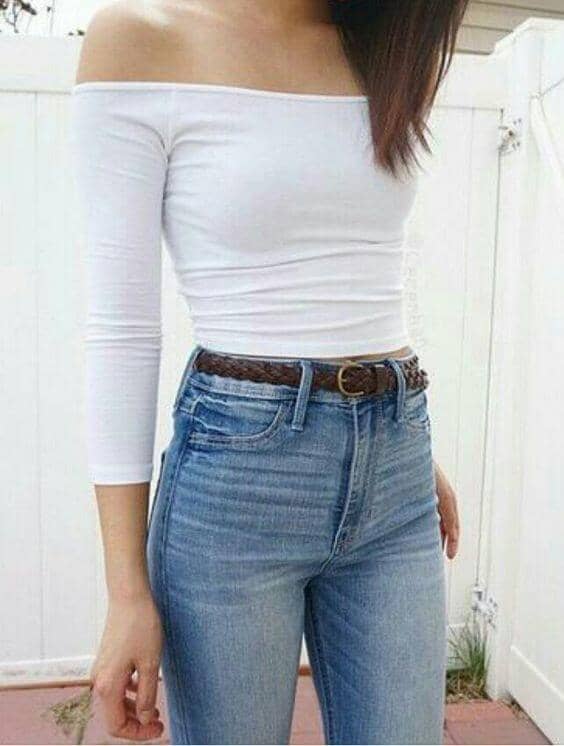 Off The Shoulder Shirts And High Waisted Jeans