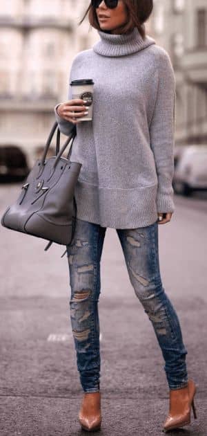 Stone Gray Turtleneck in Tunic Fashion