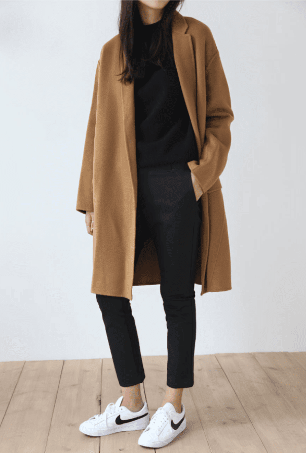 Simple, Black, White, Camel Coat