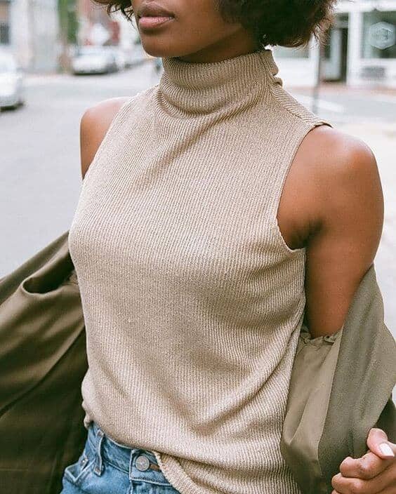 Taupe Turtleneck Shell