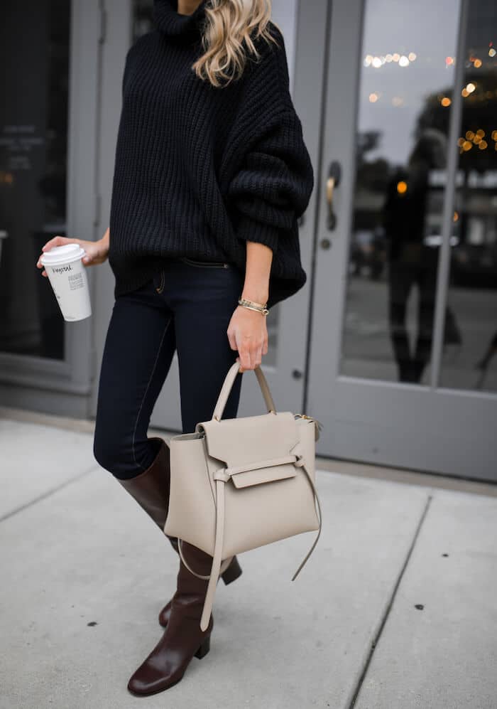 Blousy Black Cable Knit and Dark Denim