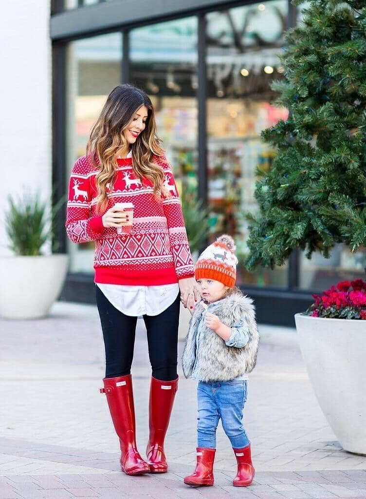 Bright Rain Boots Matching with a Sweater