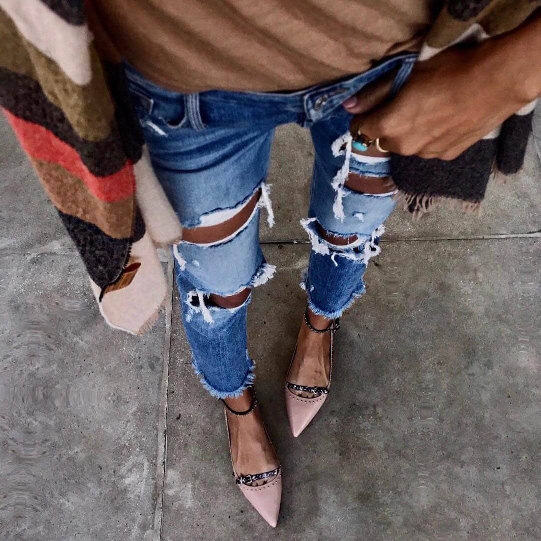 Ripped Denim Paired With Heels