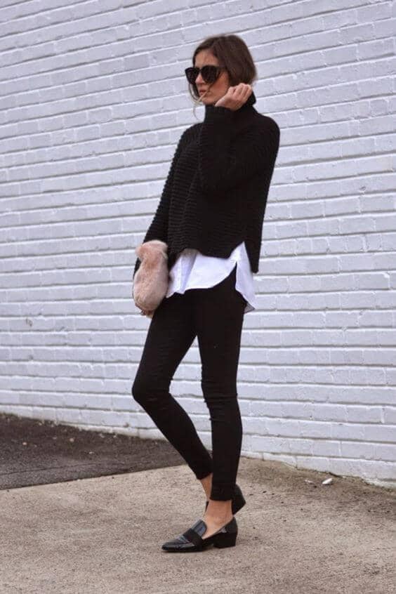 Black Turtleneck and Leggings with White Underlay--Audrey Hepburn Style
