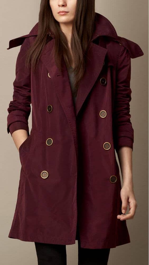 Bold, Burgundy Trenchcoat With Metal Hardware