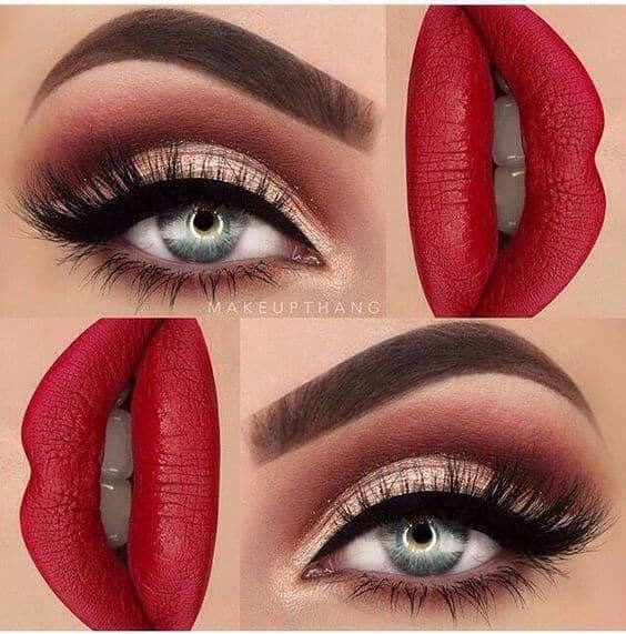 Maroon Smoky Eye With Red Lips