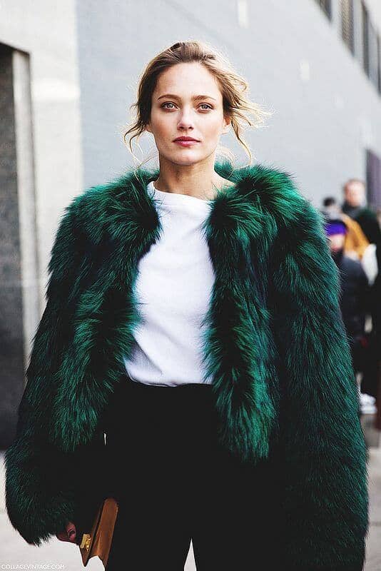 Cropped Emerald Coat, Black Pants, White Tee