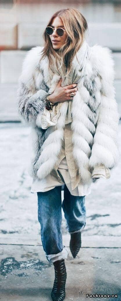 White/gray Chevron Fur With Denim And Booties