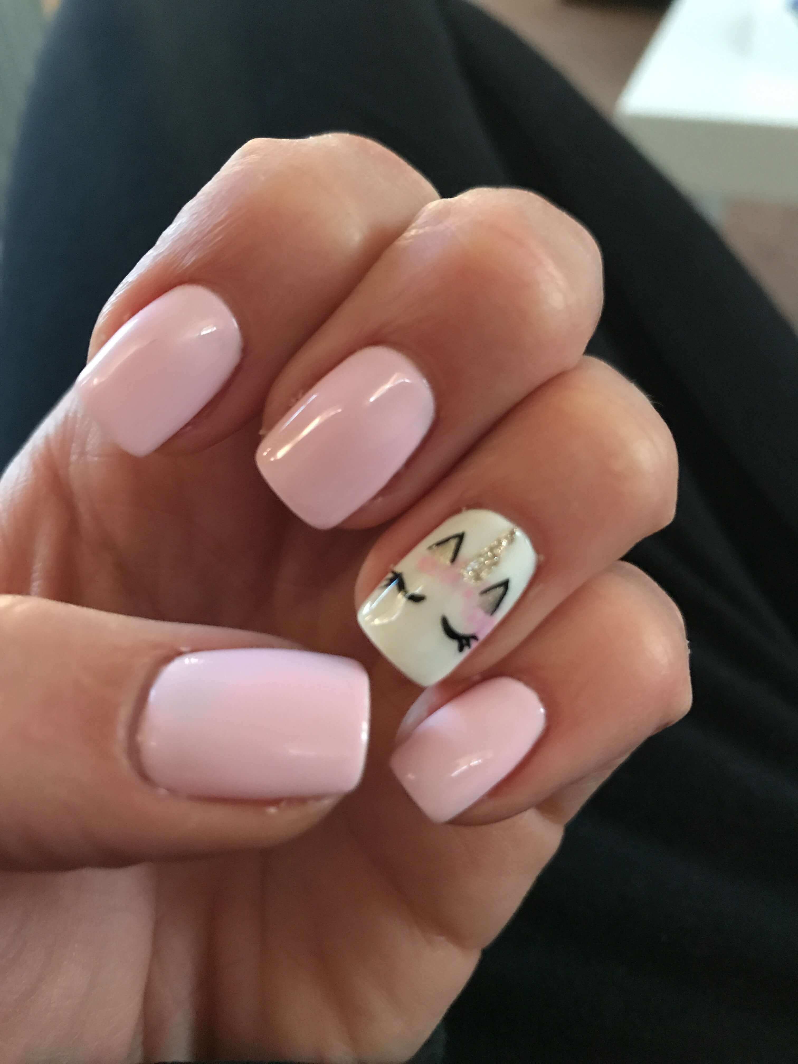 Baby Pink With Unicorn Accent Nail