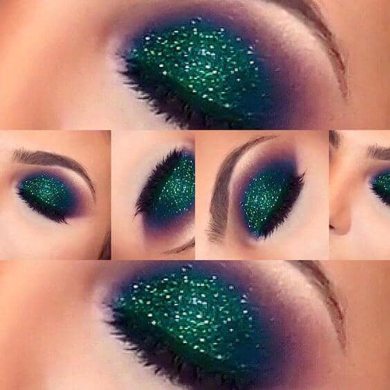 Green Glitter Peacock Eye Look