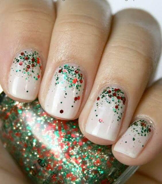 Holiday Glitter Reverse French Manicure