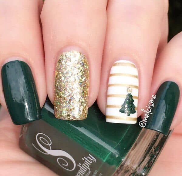 Deep Green, White, And Glittery Gold