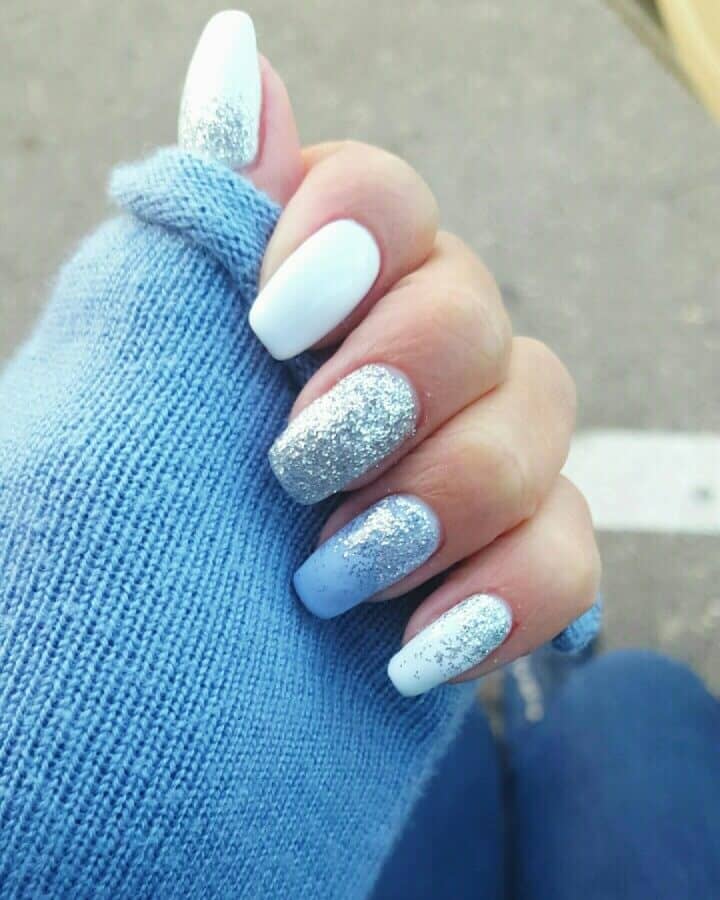 White And Ice Blue With Silver Glitter