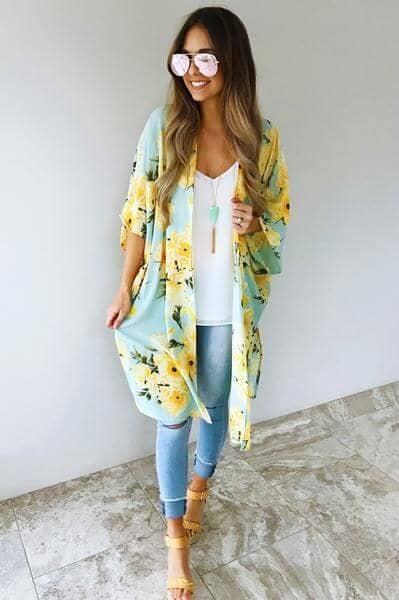 Delicate Satin Tropical Print Kimono ShirtJacket