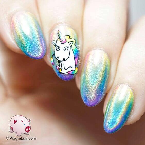 Glittery Iridescent Pastel Polish With Accent Art