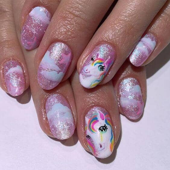 Pink Glitter With Unicorn Art