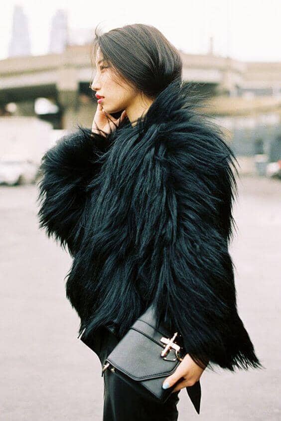 Black Cropped Faux Fur Jacket