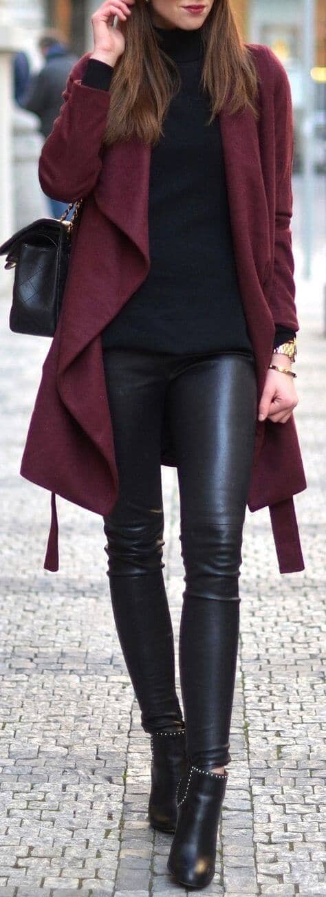 Soften Leather Leggings with a Wrap Coat