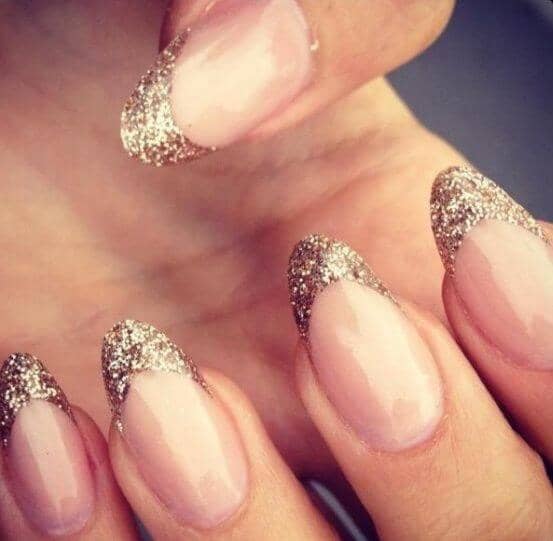 French Manicure With Glittery Gold Tips